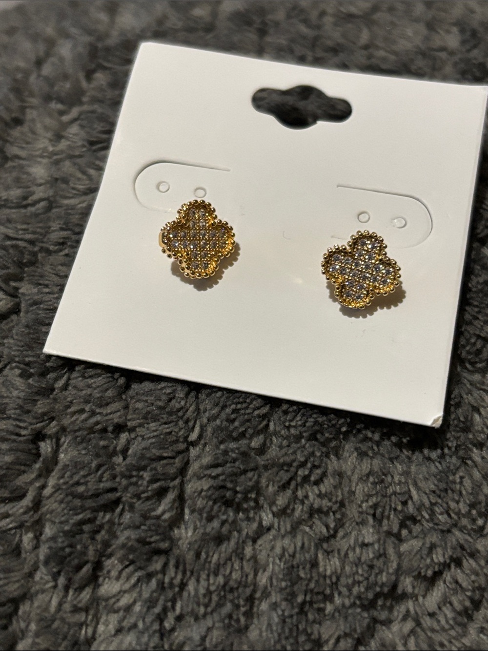 Gold-Tone Pave Clover Stud Earrings - Gold